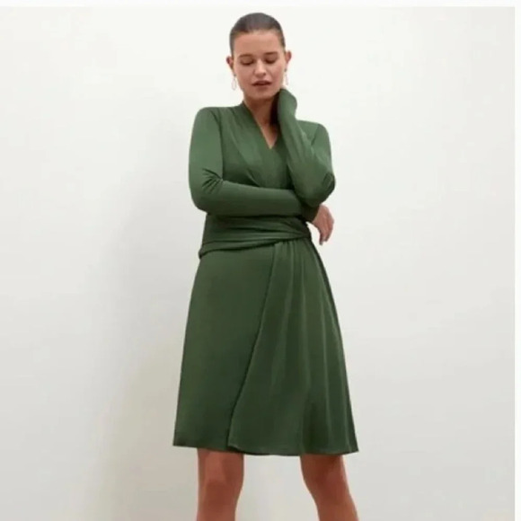 Mm Lafleur The Morgan 1.0 Dress Long Sleeve Wrap Midi Heavyweight Green Size 12 - Picture 9 of 12